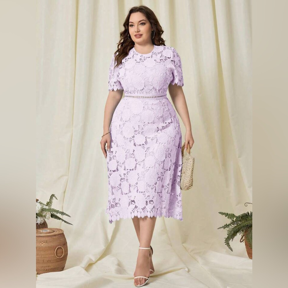 🌿 SHEIN Lilac Lace Midi Dress - 16